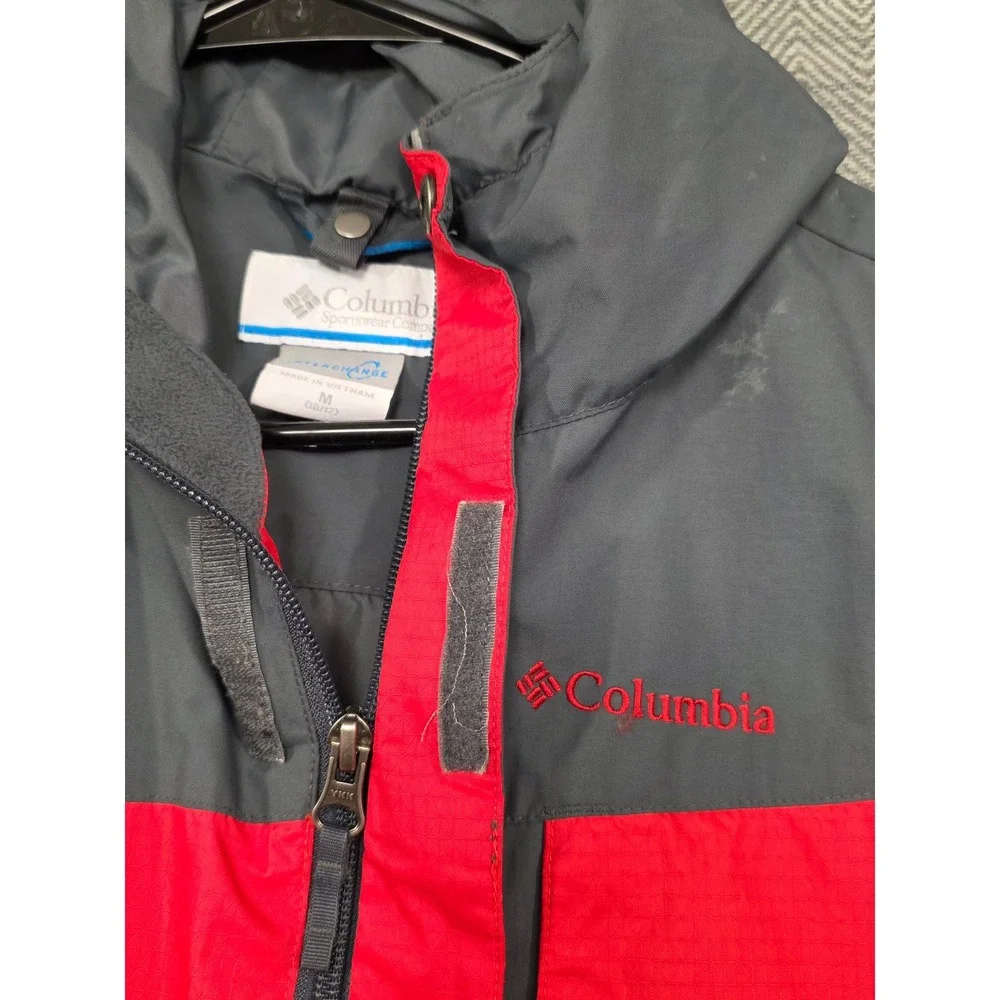 Columbia Boys M 10/12 Red‎ Grey Interchange Omni-Shield Hooded Shell Jacket